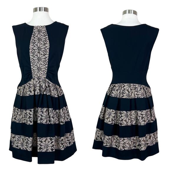 Anthropologie | Eva Franco Lace Panel Black Cream Fit Flare Floral Party Dress 6 - Picture 11 of 11